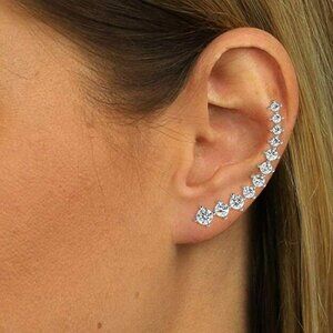 Sterling Silver Ear Cuff 11 Zirconias Fashion Earrings